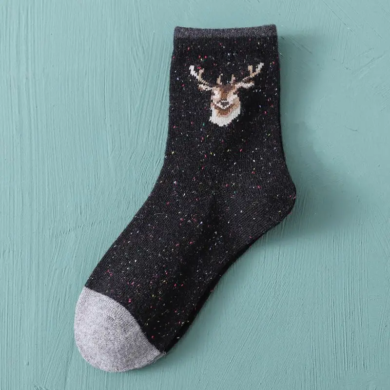 Зимние Теплые Шерстяные Носки с рисунком оленя; рождественские носки для женщин и девочек
