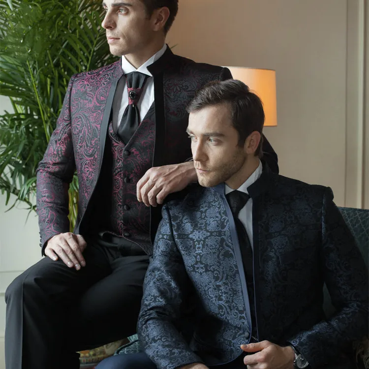 

Royal Floral 3 Piece Men Suits Retro Wedding Suit Groomsmen Groom Mens Suits Designer 2020