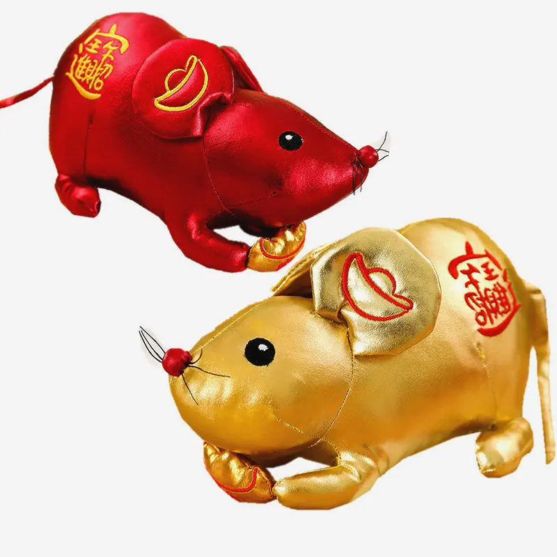 

Chinese Happy Year Mouse Mascot Stuffed Toy Bring Rich Red and Golden Rat Stuffed Animals Toy New Year Gift Home Decor