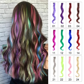 

Rainbow Wavy Hair Extensions Long Hair Extensions One Single Clip In Wigs Colorful Synthetic Fiber False Fake Hair