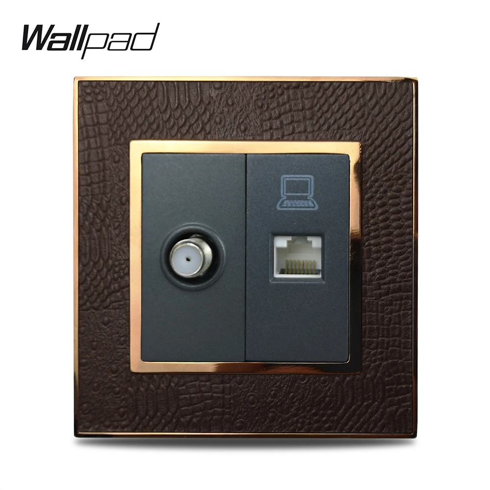 

Wallpad L1 Satellite TV Antenna & Internet Data Computer Wall Socket Outlet Leather Panel Gold Frame