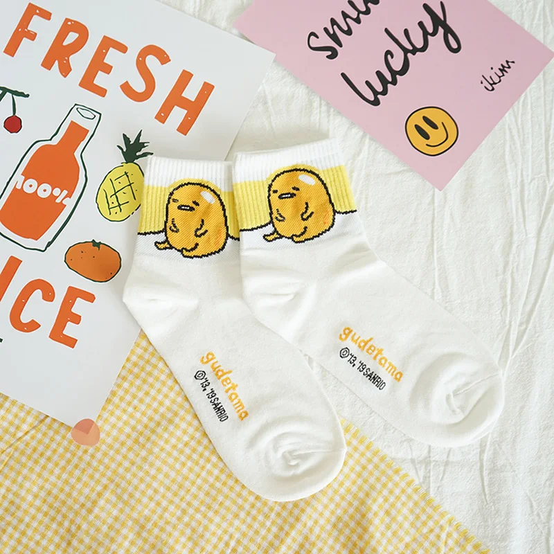 Носки с рисунком аниме Gudetama kerokerokeroppi Pom Purin Cinnamoroll babyCinnamoroll Корейские осенние женские хлопковые носки милые забавные