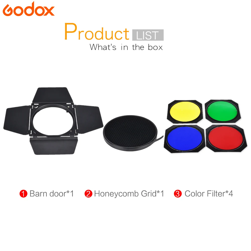 Godox BD-04 дверь сарая+ сотовая сетка+ 4 цвета фильтр для крепления Bowen Стандартный отражатель Фотостудия аксессуары для вспышки