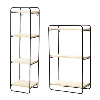 

2x Wall Pendant Decorative Iron Shelf Decorative Wall Shelf Storage Room Organizer-Black-A & Black-B