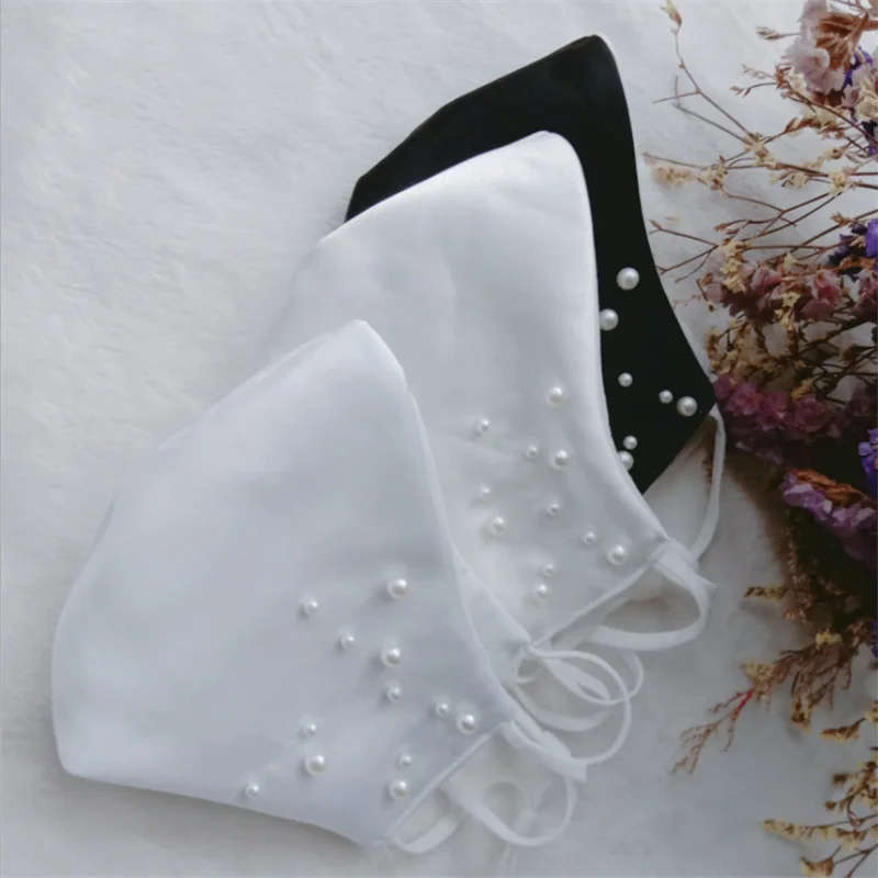 Premium Quality Satin Pearl Mask Wedding Mask Bride or Groom Fabric Face Masks Just Married Bridal Satin Wedding Gift