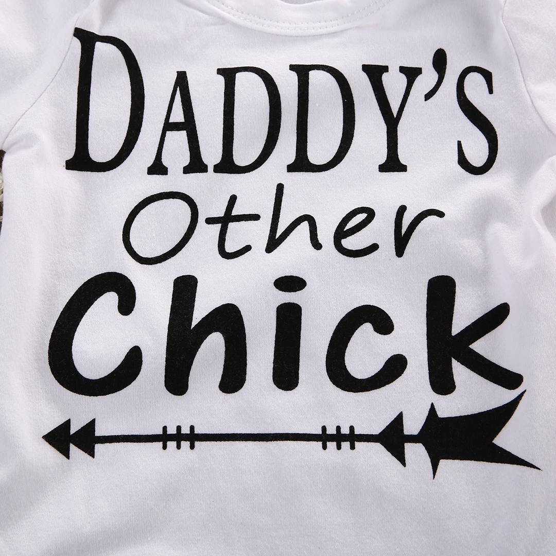 Daddy Other Chic Print Newborn Baby Girls Onesie, Pants and Hat