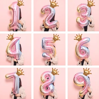 

32inch Number Aluminum Foil Balloons Rose Gold Silver Digit Figure Balloon Child Adult Birthday Wedding Decor Party Supplies