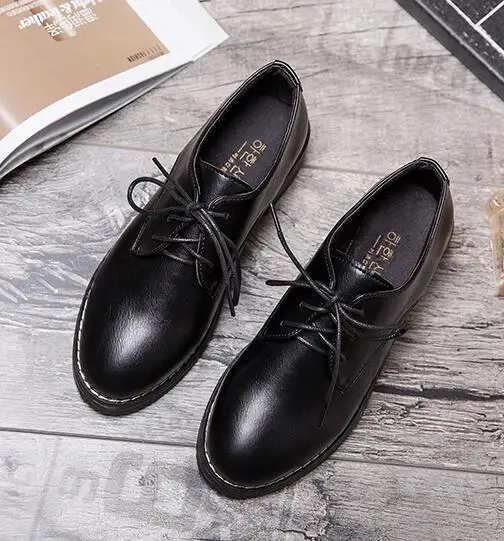 matte black single Блестящие/матовые черные кожаные туфли корейские студенческие Модные Туфли-оксфорды из лакированной кожи с перекрестной шнуровкой женские тонкие туфли на толстом каблуке - Цвет: matte black single