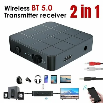 

2 in 1 Bluetooth 5.0 Receiver Transmitter Wireless Adapter Audio Stereo Music With 3.5mm AUX Jack For Home TV Car PC Speakers