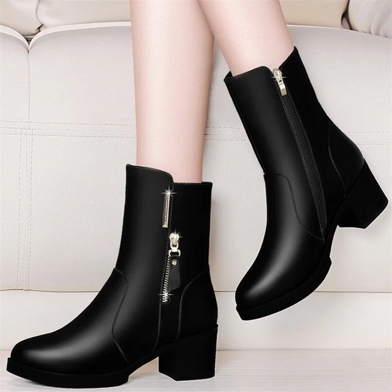 Autumn and winter women's shoes short boots women's thick with high heel shoes with velvet cotton shoes in the tube boots