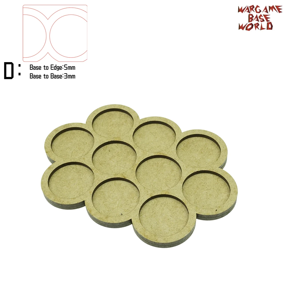 Wargame Base World-Movement Tray-10 цоколей 32 мм круглый-тройной формы MDF - Цвет: edge5basetobase3