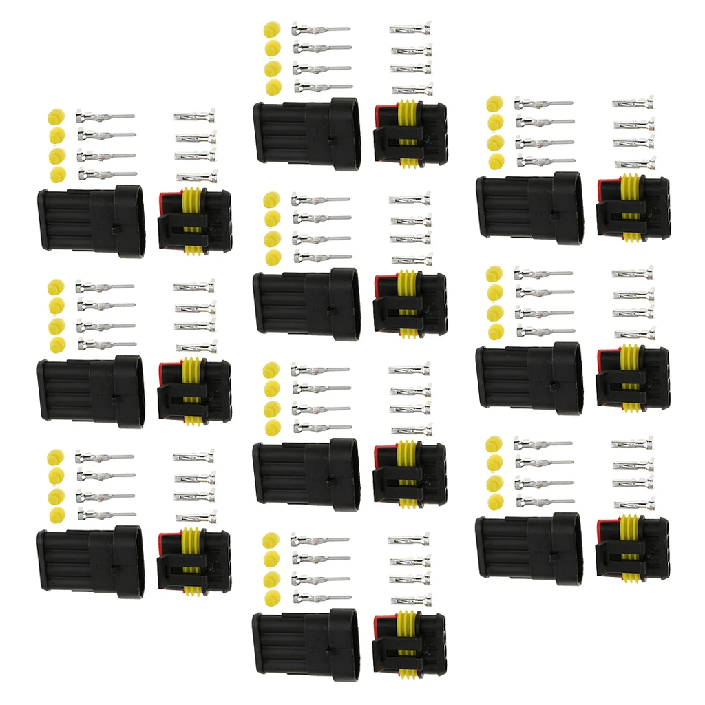 10 Kits 4 Pin Way Sealed IP68 Electrical Wire Connector Plug 1.5mm Terminal