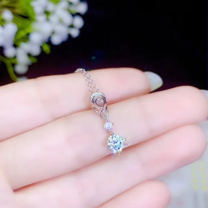 MeiBaPJ 5 мм D Dolor Moissanite драгоценный камень модное простое ожерелье с подвеской для женщин Настоящее серебро 925-й пробы хорошие Свадебные украшения