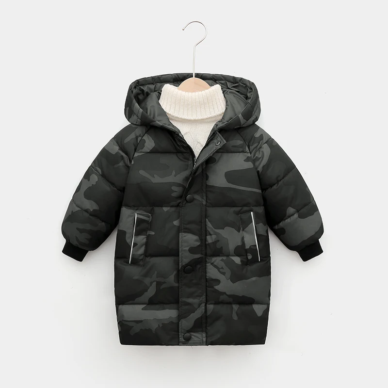 Winter Children's Boy Camouflage Down Jacket Outerwear Clothes Hooded Teen Girls Cotton-Padded Parka Coats Thicken 2-12Y