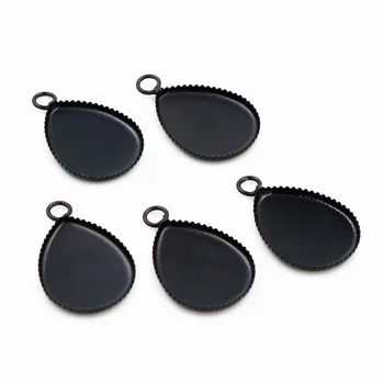 

20pcs 13x18mm Inner Size Black Colors Plated Drop Style Brass Cameo Cabochon Base Setting Charms Pendant necklace findings-D4-51