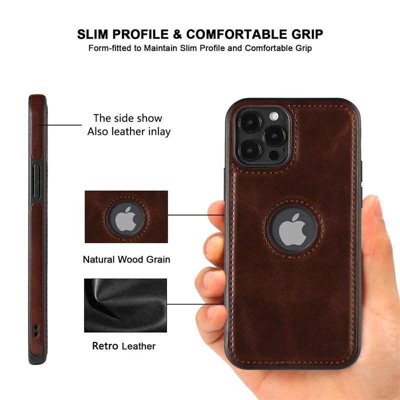 Slim PU Leather Phone Case For iPhone 11 12 13 Pro Max XR XS Max X 7 8 Plus 11Pro Max Business Soft Leather LOGO Hole Back Cover cute iphone 13 mini case