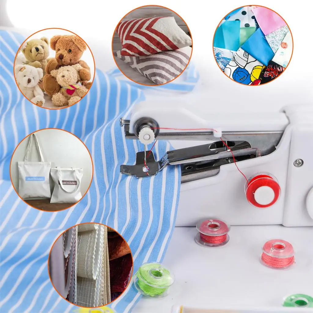 Portable Mini Hand Sewing Machine Set Quick Stitch Sew Needlework Cordless Clothes Fabrics Household Electronic Sewing Machine