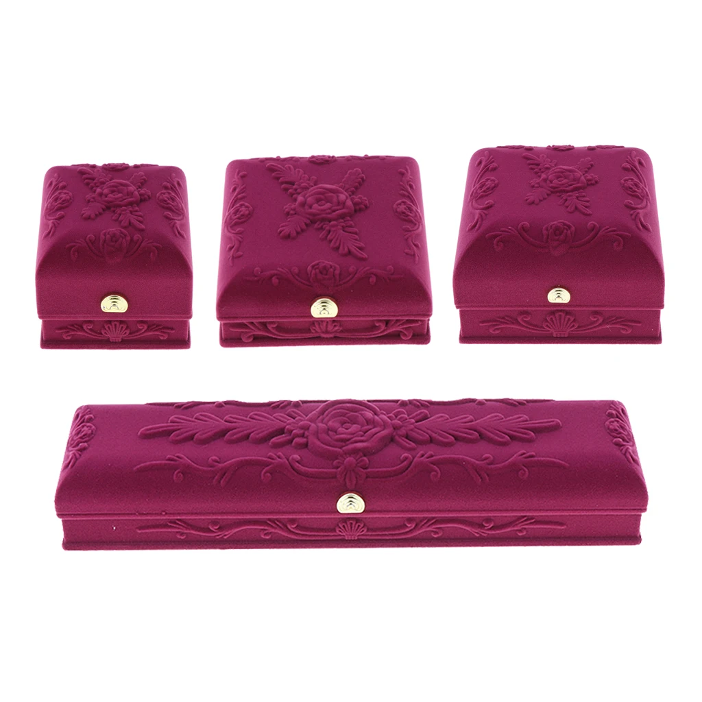 Prettyia Velvet Jewellery Display Case Necklace Bracelet Rings Storage Box