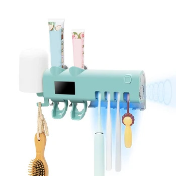 

Toothbrush Holder 2 Toothpaste Dispenser Bathroom Toothbrush Holder Wall Mounted with Drying Function,Timing Function