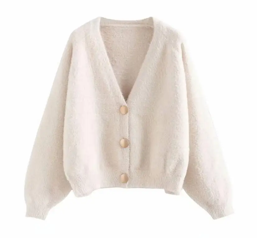 New Lazy style Shaggy Faux Mink Cashmere Knit Cardigan Sweater Women Autumn loose Streetwear Cool Girls Jumper Knitwear - Цвет: Слоновая кость