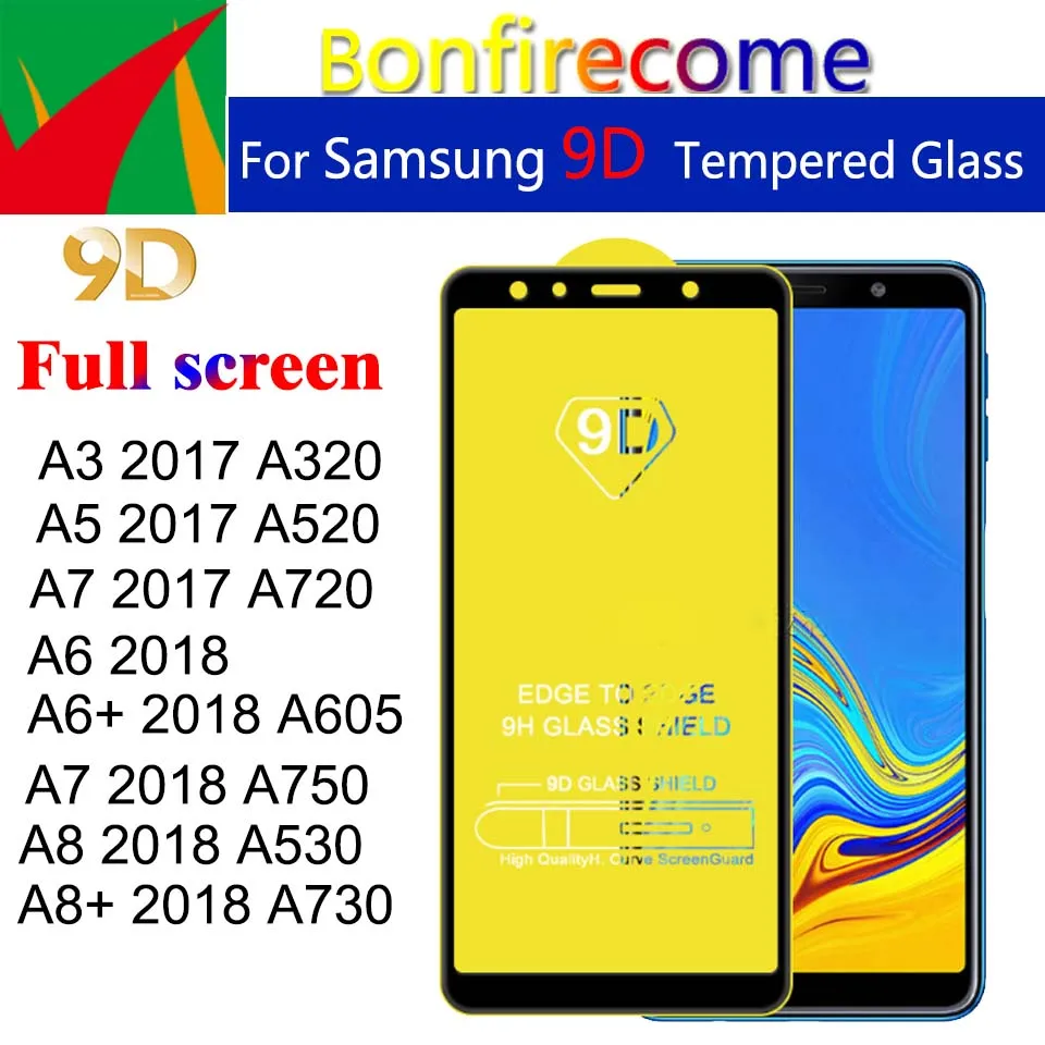 50 шт. 9D полное изогнутое закаленное стекло для Samsung A7 A8 2018 Plus A3 A5 2017 A750 A320 A520 A720 A730 A530