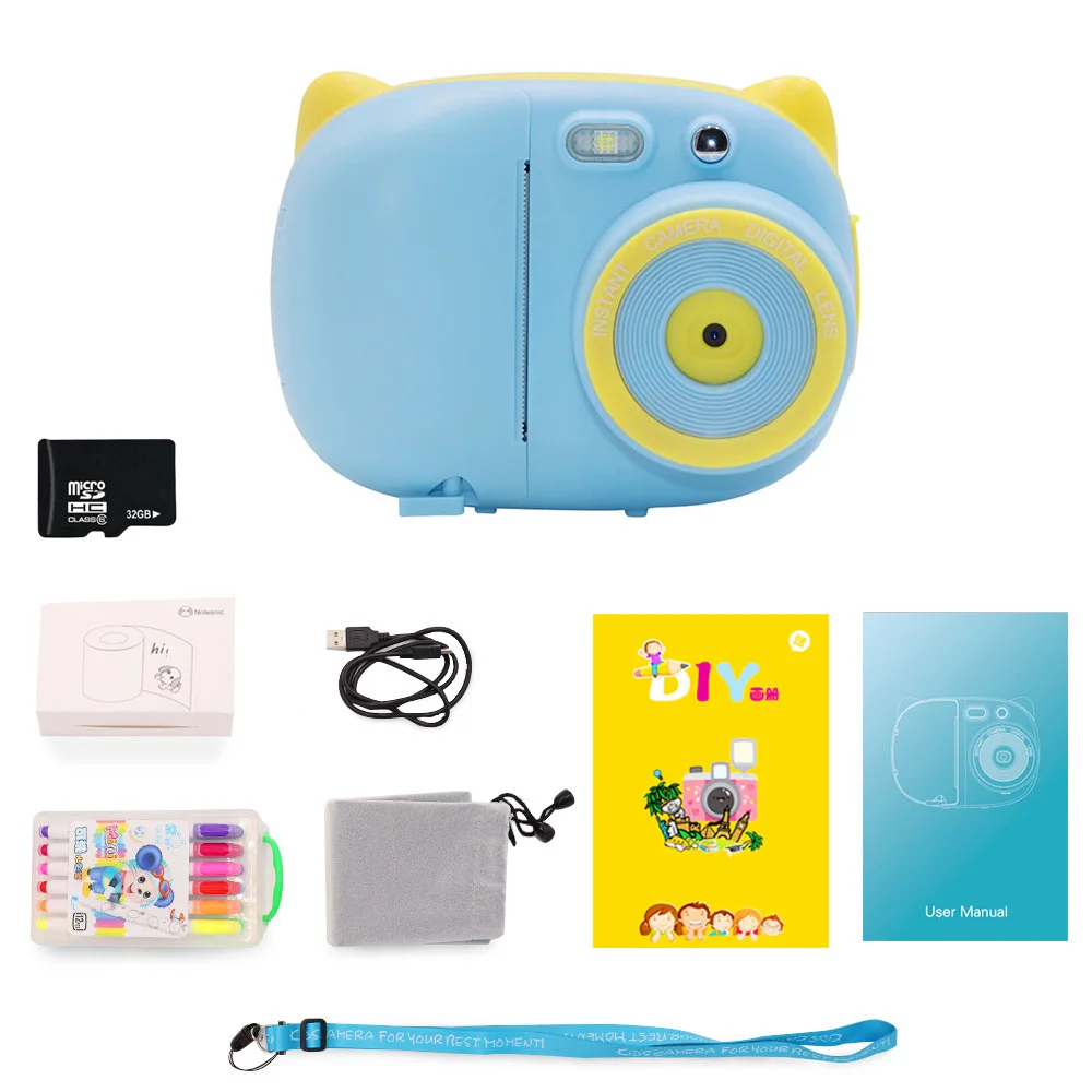 15 MP 1080P HD Mini Cute Children Video Photography Camcorder Photo Camera with 2.4 Inch TFT IPS Screen WiFi Instant Printing - Цвет: Синий