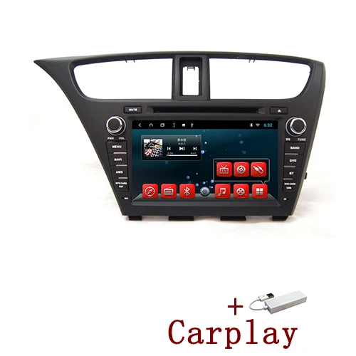 YAZH Android 9,0 автомобильный dvd-плеер для Honda Civic Hatch Back 2013 авто радио iPod Bluetooth SWC AUX 32 Гб gps Мультимедиа - Цвет: with carplay