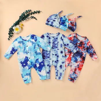 

2020 Printing Baby Onesies Summer Fall Cotton Romper Boy Girls 0-24 Months Baby Girls Clothes Long-sleeved Jumpsuit Hat Outfits