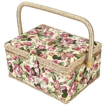 

Fashion Craft Sewing Tool Needle Thread Basket Fabric Household Sewing Box Organizer with Sewing Accessories Pastoral Rose