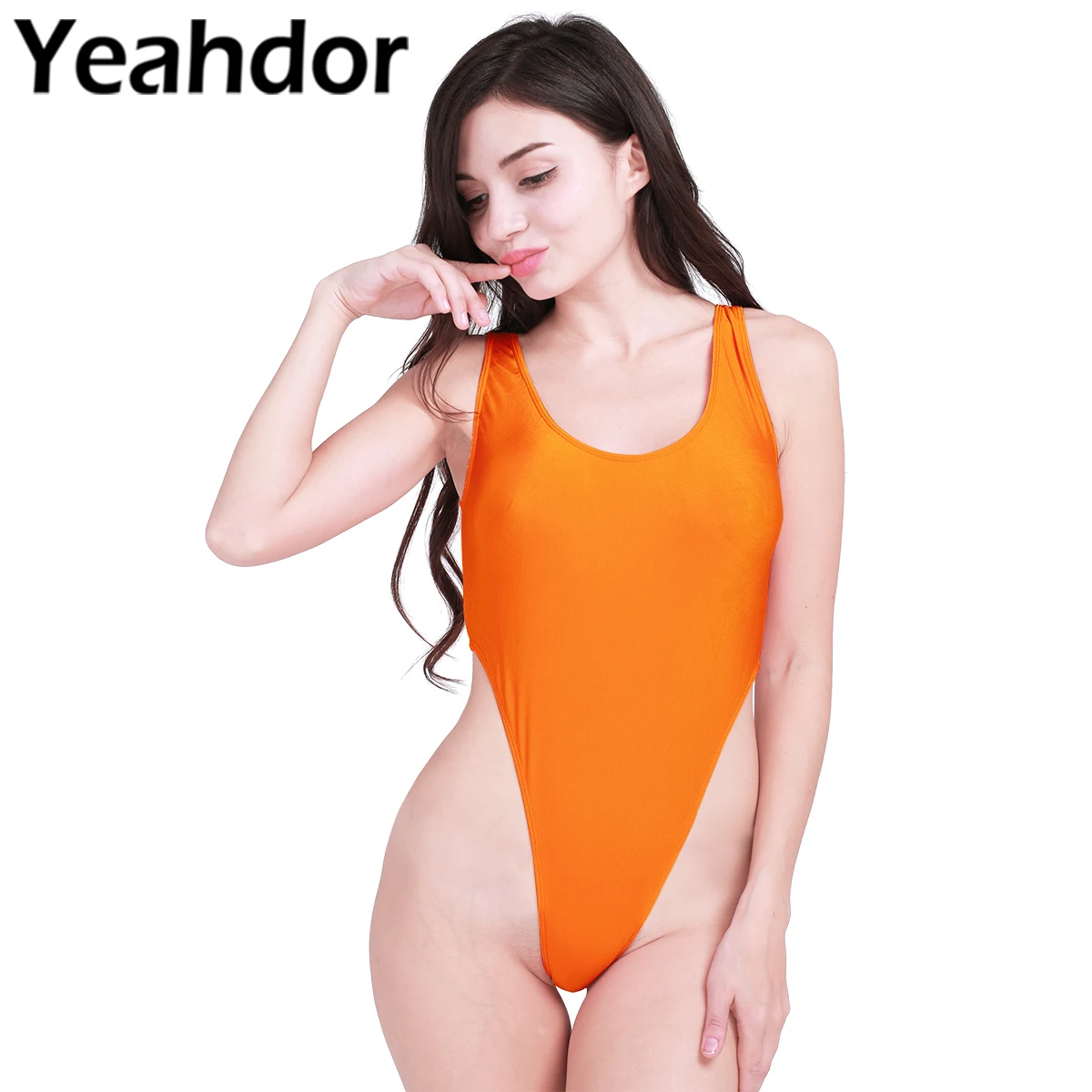 

Womens Sexy One Piece Bodysuit Swimwear Stretchy Sleeveless High Cut Thong Leotard Gymnastics Dancewear Swimsuit Bathing Suit