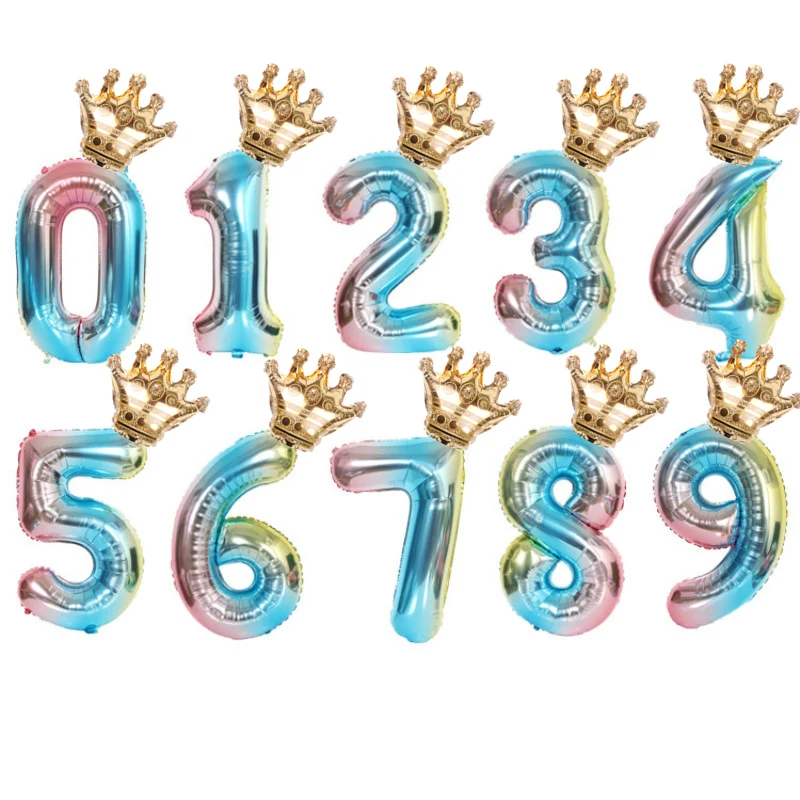 

2pcs/lot 32inch Number Foil Balloons Digit air Ballon Kids Birthday Party Festival Party anniversary Crown Decor Supplies