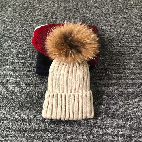 Стиль, модные зимние Весенние шапки для детей, шапка Skullies Beanies 15 см, меховая шапка с помпоном для девочек, шапка, шапка enfant - Цвет: Khaki