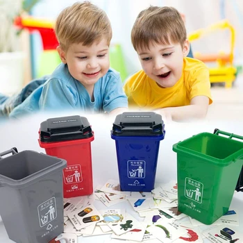 

Environmental protection expert children's garbage classification puzzle game with 4 trash cans Chinese and English card New