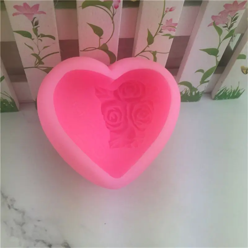 3D Сердце розы Силиконовые Мыло Плесень DIY глина Свеча для торта шоколада T8WB