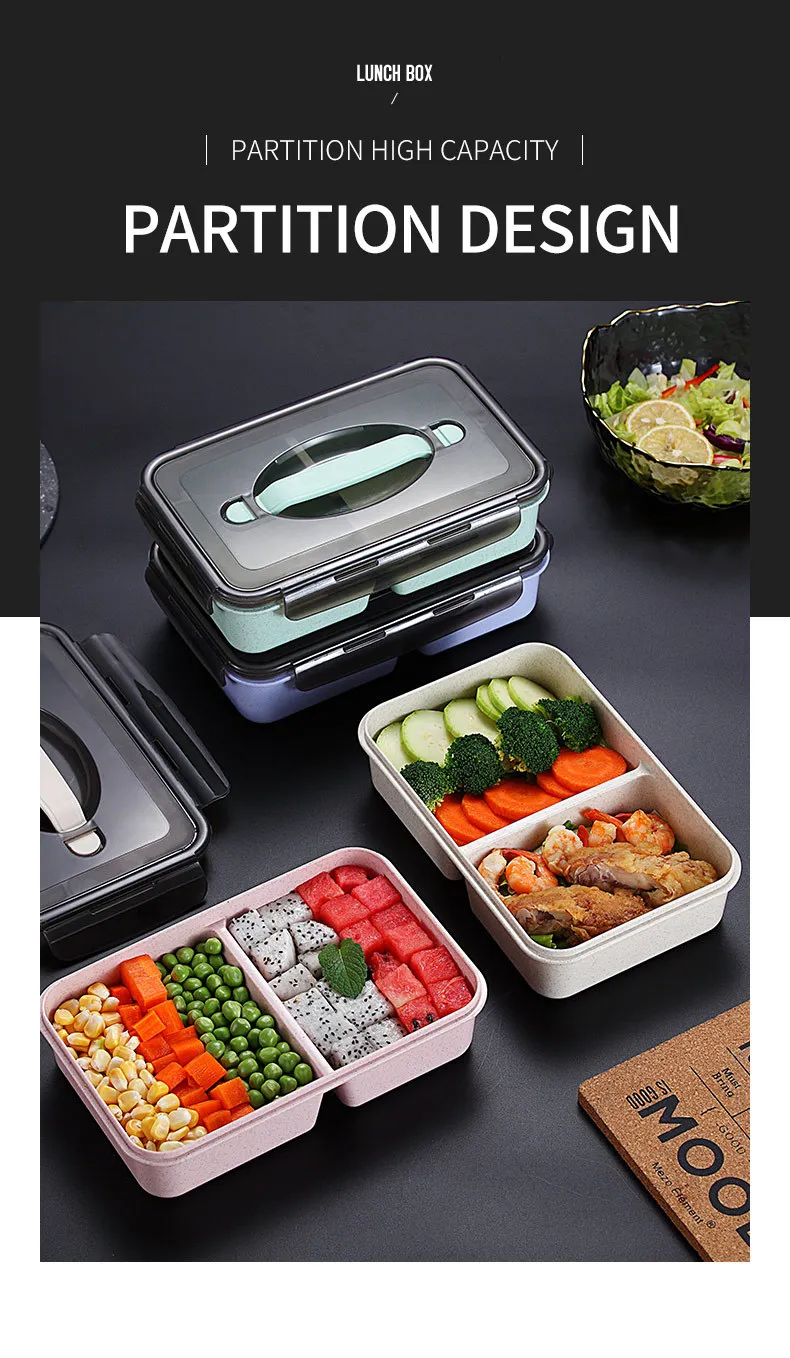 VandHome, японский детский Ланч-бокс, микроволновая печь, Bento box с отделениями, портативный, пшеничная солома, Bento, Ланч-бокс, контейнер для еды