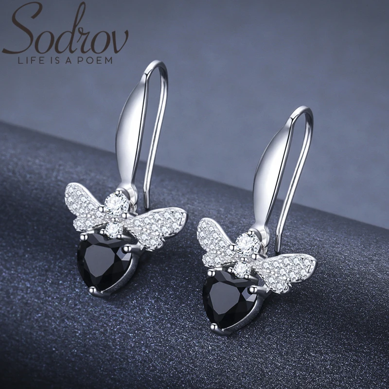 

SODROV Cute Natural Dragonfly 925 Sterling Silver Jewelry Wedding Drop Earrings for Women Boucle D'oreille I089