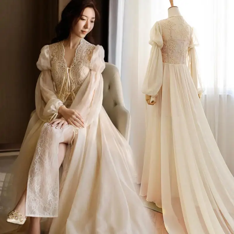 

Perspective Sexy Bride Bridesmaid Wedding Robe Long Sleeve Home Clothing Intimate Lingerie Women Casual Nightwear Homewear