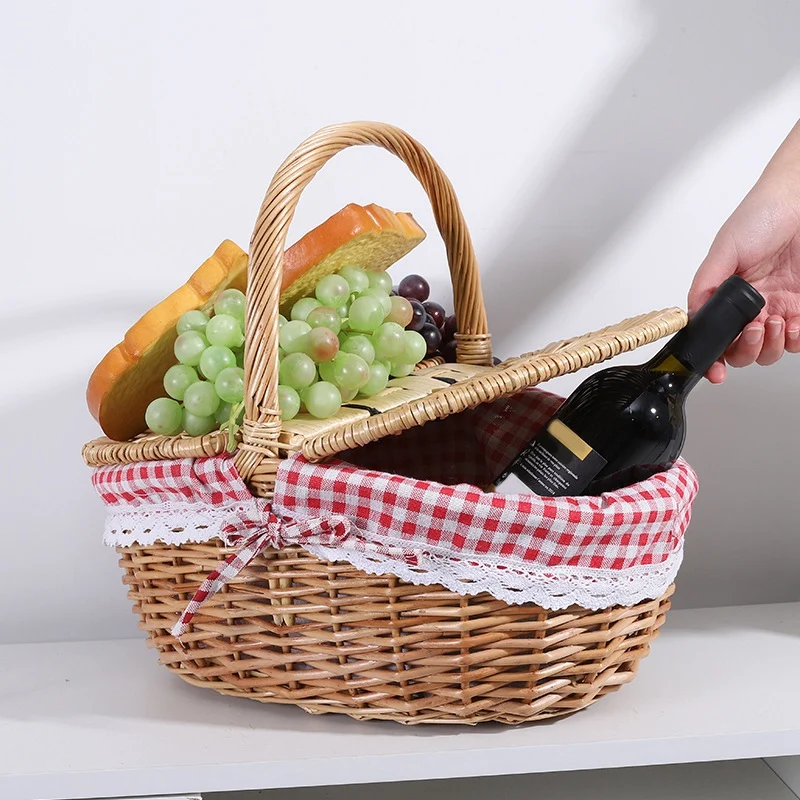 TTBD Cesto da Picnic nel Vimini Stile Country con Coperchio e Manico e Fodere per Picnic Feste e Barbecue TTBD Cesto da Picnic nel Vimini Stile Country con Coperchio e Manico e Fodere per Picnic Feste e Barbecue