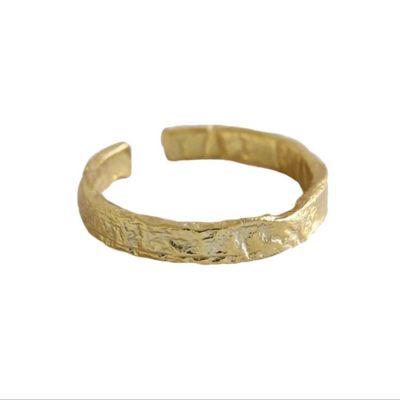 

925 Sterling Silver Tin Paper Ring Women's Fashion Simple Convex Irregular Face Individual Opening Adjustable Ring Accessories