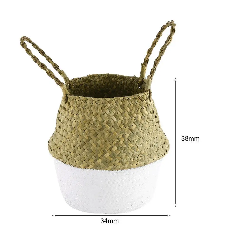 Foldable Seagrass Woven Storage Pot Handmade Flower Hanging Basket With Handle | Дом и сад