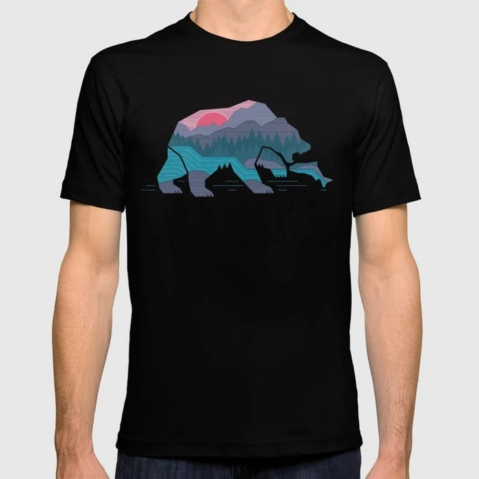 Printed Men T Shirt Cotton tShirt O-Neck Short-Sleeve Women T-Shirt Bear Country |