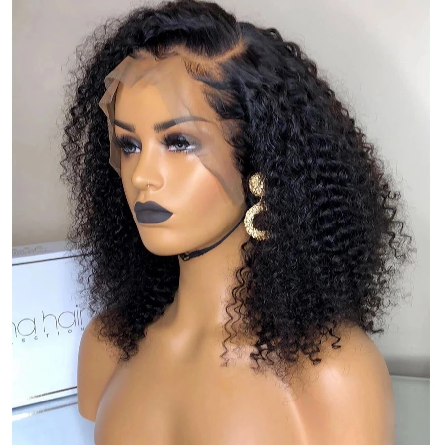 Deep Curly Full Lace Human Hair Wigs Natural Hairline 360 Frontal Short Bob Indian Curl 13x6 Transparent Lace Front Wigs 180%