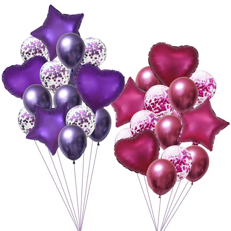 1 SET 18inch Metallic Star Heart Balloons Confetti Birthday Party Air Helium Balloon Decor Wedding Festival Balon Ballons | Дом и сад