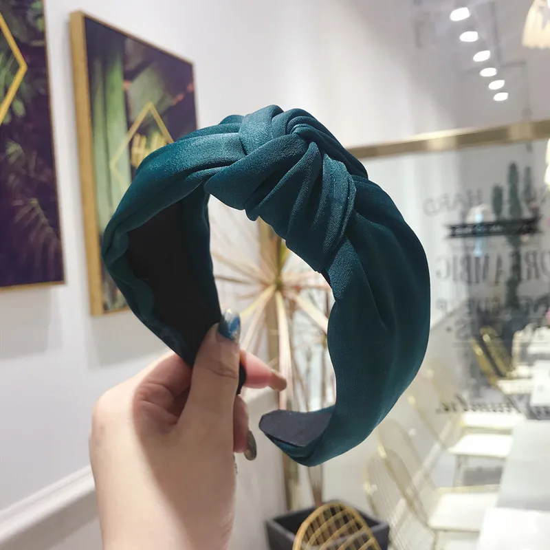 dark green Богемный сплошной цвет атласная лента плетеная резинка для волос завязанная повязка на голову индивидуальные аксессуары для волос - Цвет: dark green