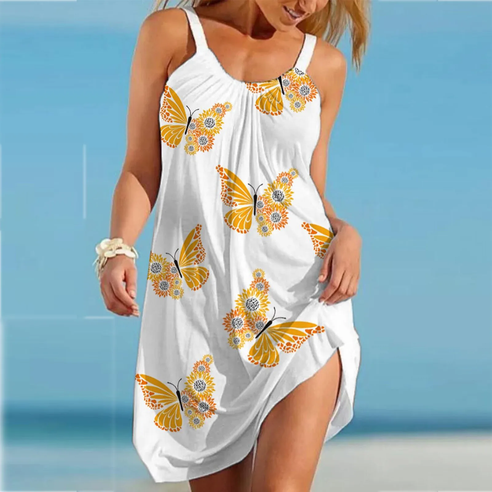 Women's Fashion Mini Dress Sexy Sleeveless Cute Cartoon Print Hem Loose Beach Dress Women Dresses Summer 2021 Dames Kleding 1