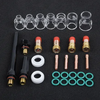 

30x TIG Welding Torch Stubby Gas Lens 4-12# Pyrex Glass Cup Kits For WP-17/18/26