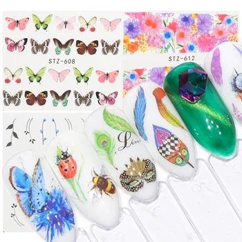 

1 Sheets Nail Sticker Feather Nail Art Water Transfer Sliders Flower Butterfly Designs Temporary Beauty Nail Decals TRSTZ608-644