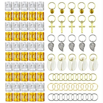 

80/90/100pcs Gold Hair Braid Dreadlocks Beads Hair Leaf Star Diy Hair Clip Hair Cuffs Dread Tube Charm Dreadlock Accessaries