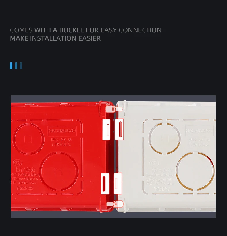 Description Picture 5 of itemAvoir 86 Type Square Cassette Mounting Box Wall Socket Switch Wire Dark Box Installation Box Blue Red White Plastic Junction Box