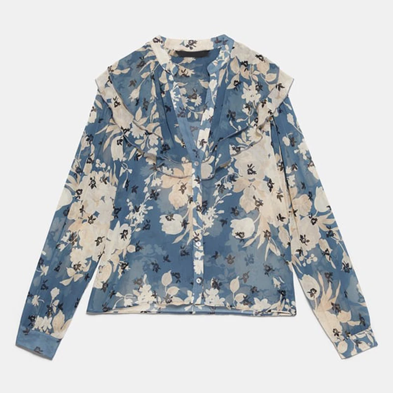 ZA рубашка зима осень Англия элегантный Каскадный цветочный принт блузка женские топы богемные вечерние подарки оптом дружбы